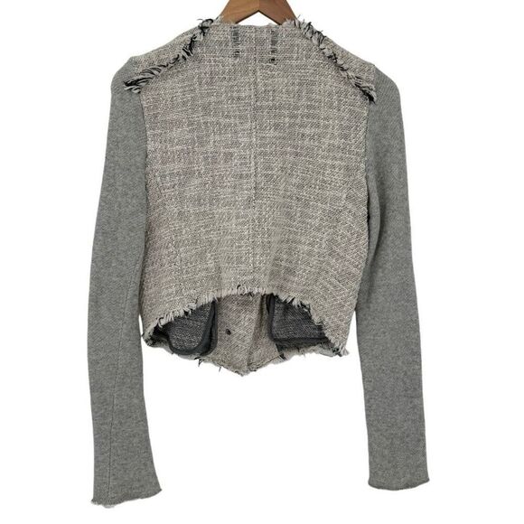 We The Free Tweed Moto Jacket Frayed Hem Asymmetrical Women 6 Grey Cream - Picture 3 of 8
